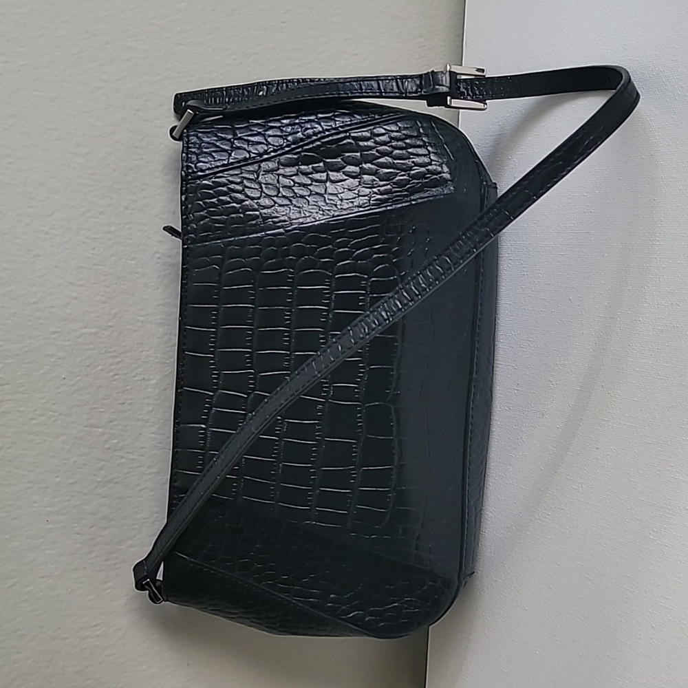 Etienne Aigner Black Croc-Embossed Shoulder Bag